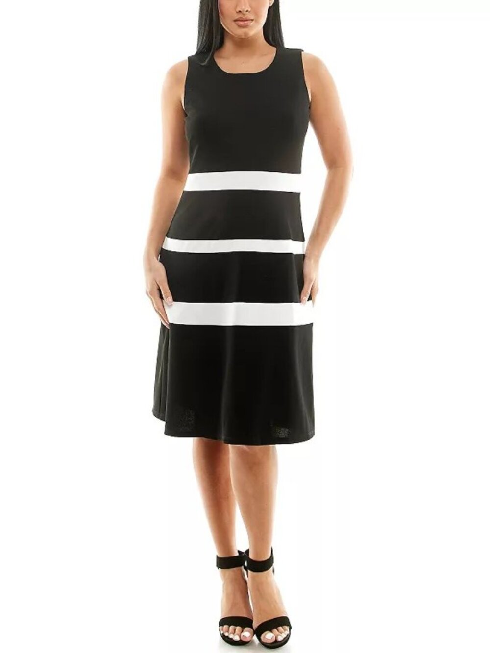 NWT, Nina Leonard, Color block Dress in Black & Ivory, Size Large.